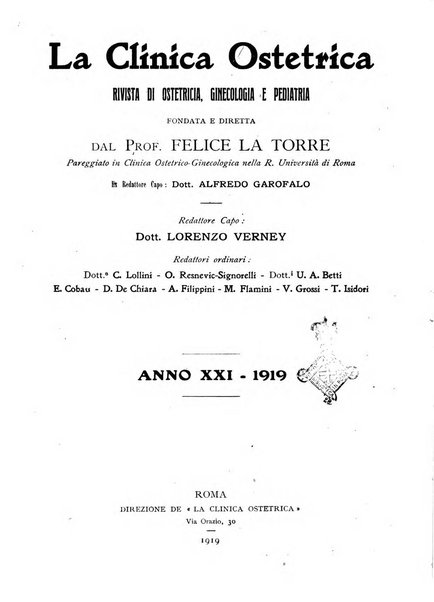 La clinica ostetrica rivista di ostetricia, ginecologia e pediatria. - A. 1, n. 1 (1899)-a. 40, n. 12 (dic. 1938)