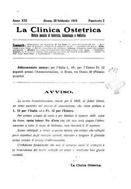 La clinica ostetrica rivista di ostetricia, ginecologia e pediatria. - A. 1, n. 1 (1899)-a. 40, n. 12 (dic. 1938)