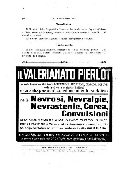 La clinica ostetrica rivista di ostetricia, ginecologia e pediatria. - A. 1, n. 1 (1899)-a. 40, n. 12 (dic. 1938)