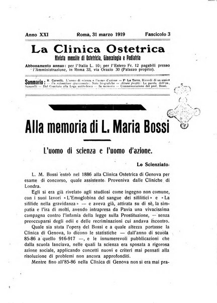 La clinica ostetrica rivista di ostetricia, ginecologia e pediatria. - A. 1, n. 1 (1899)-a. 40, n. 12 (dic. 1938)