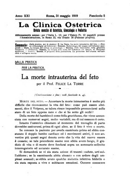 La clinica ostetrica rivista di ostetricia, ginecologia e pediatria. - A. 1, n. 1 (1899)-a. 40, n. 12 (dic. 1938)