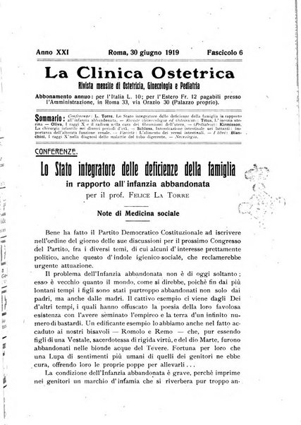 La clinica ostetrica rivista di ostetricia, ginecologia e pediatria. - A. 1, n. 1 (1899)-a. 40, n. 12 (dic. 1938)