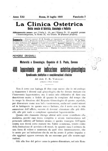 La clinica ostetrica rivista di ostetricia, ginecologia e pediatria. - A. 1, n. 1 (1899)-a. 40, n. 12 (dic. 1938)