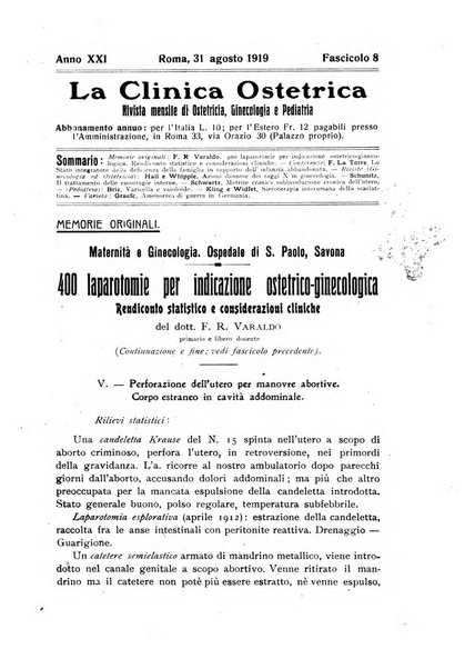 La clinica ostetrica rivista di ostetricia, ginecologia e pediatria. - A. 1, n. 1 (1899)-a. 40, n. 12 (dic. 1938)