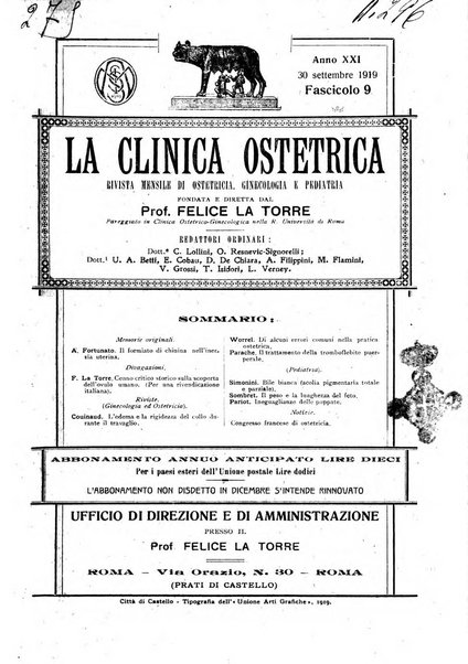 La clinica ostetrica rivista di ostetricia, ginecologia e pediatria. - A. 1, n. 1 (1899)-a. 40, n. 12 (dic. 1938)