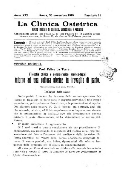 La clinica ostetrica rivista di ostetricia, ginecologia e pediatria. - A. 1, n. 1 (1899)-a. 40, n. 12 (dic. 1938)