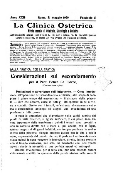 La clinica ostetrica rivista di ostetricia, ginecologia e pediatria. - A. 1, n. 1 (1899)-a. 40, n. 12 (dic. 1938)