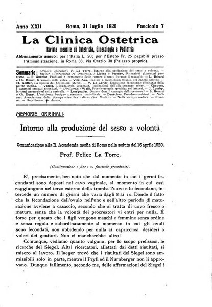 La clinica ostetrica rivista di ostetricia, ginecologia e pediatria. - A. 1, n. 1 (1899)-a. 40, n. 12 (dic. 1938)