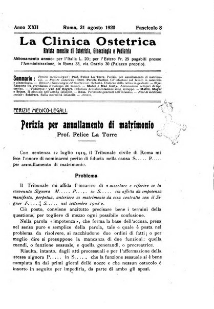 La clinica ostetrica rivista di ostetricia, ginecologia e pediatria. - A. 1, n. 1 (1899)-a. 40, n. 12 (dic. 1938)