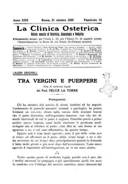 La clinica ostetrica rivista di ostetricia, ginecologia e pediatria. - A. 1, n. 1 (1899)-a. 40, n. 12 (dic. 1938)