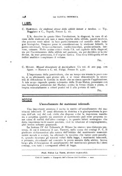 La clinica ostetrica rivista di ostetricia, ginecologia e pediatria. - A. 1, n. 1 (1899)-a. 40, n. 12 (dic. 1938)