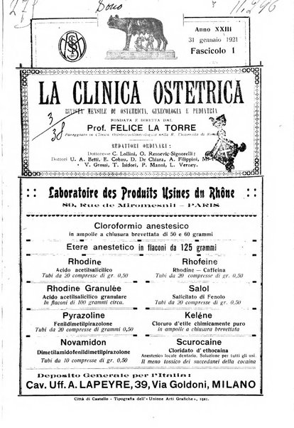 La clinica ostetrica rivista di ostetricia, ginecologia e pediatria. - A. 1, n. 1 (1899)-a. 40, n. 12 (dic. 1938)