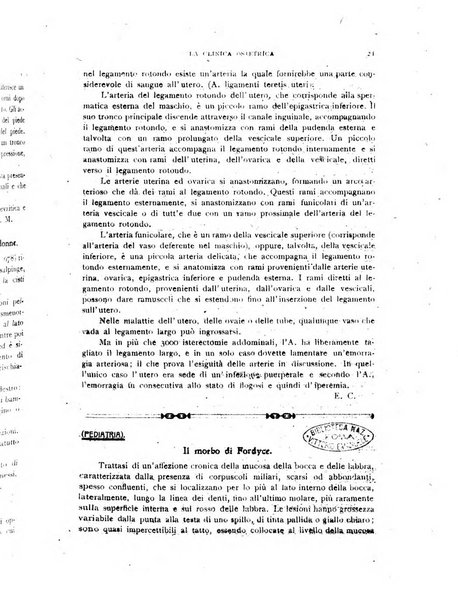 La clinica ostetrica rivista di ostetricia, ginecologia e pediatria. - A. 1, n. 1 (1899)-a. 40, n. 12 (dic. 1938)