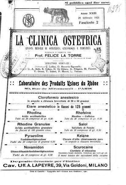 La clinica ostetrica rivista di ostetricia, ginecologia e pediatria. - A. 1, n. 1 (1899)-a. 40, n. 12 (dic. 1938)