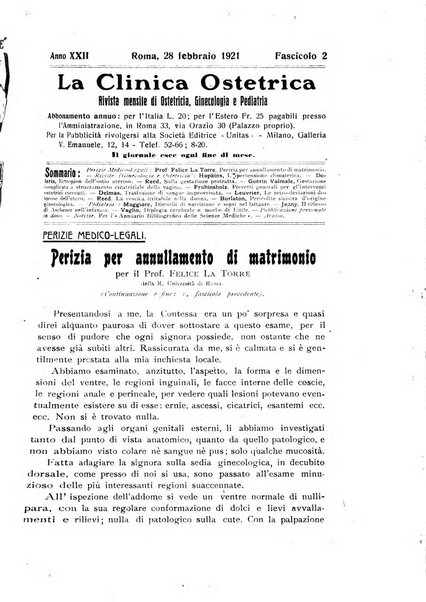 La clinica ostetrica rivista di ostetricia, ginecologia e pediatria. - A. 1, n. 1 (1899)-a. 40, n. 12 (dic. 1938)