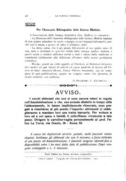 La clinica ostetrica rivista di ostetricia, ginecologia e pediatria. - A. 1, n. 1 (1899)-a. 40, n. 12 (dic. 1938)