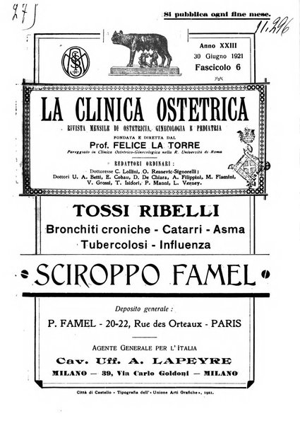 La clinica ostetrica rivista di ostetricia, ginecologia e pediatria. - A. 1, n. 1 (1899)-a. 40, n. 12 (dic. 1938)