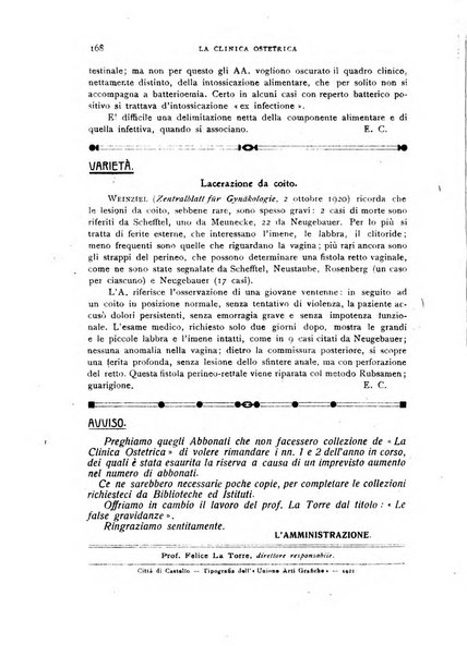 La clinica ostetrica rivista di ostetricia, ginecologia e pediatria. - A. 1, n. 1 (1899)-a. 40, n. 12 (dic. 1938)