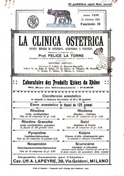 La clinica ostetrica rivista di ostetricia, ginecologia e pediatria. - A. 1, n. 1 (1899)-a. 40, n. 12 (dic. 1938)