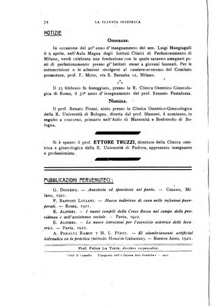 La clinica ostetrica rivista di ostetricia, ginecologia e pediatria. - A. 1, n. 1 (1899)-a. 40, n. 12 (dic. 1938)