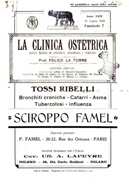 La clinica ostetrica rivista di ostetricia, ginecologia e pediatria. - A. 1, n. 1 (1899)-a. 40, n. 12 (dic. 1938)