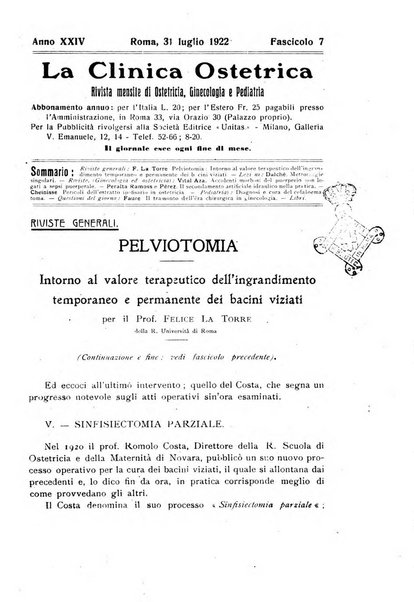 La clinica ostetrica rivista di ostetricia, ginecologia e pediatria. - A. 1, n. 1 (1899)-a. 40, n. 12 (dic. 1938)