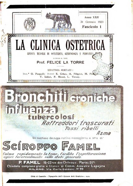 La clinica ostetrica rivista di ostetricia, ginecologia e pediatria. - A. 1, n. 1 (1899)-a. 40, n. 12 (dic. 1938)