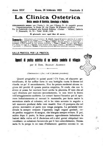 La clinica ostetrica rivista di ostetricia, ginecologia e pediatria. - A. 1, n. 1 (1899)-a. 40, n. 12 (dic. 1938)