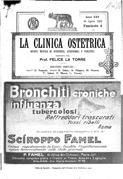 La clinica ostetrica rivista di ostetricia, ginecologia e pediatria. - A. 1, n. 1 (1899)-a. 40, n. 12 (dic. 1938)