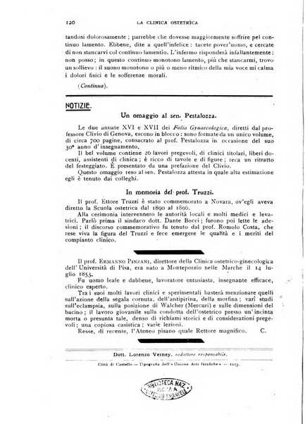 La clinica ostetrica rivista di ostetricia, ginecologia e pediatria. - A. 1, n. 1 (1899)-a. 40, n. 12 (dic. 1938)