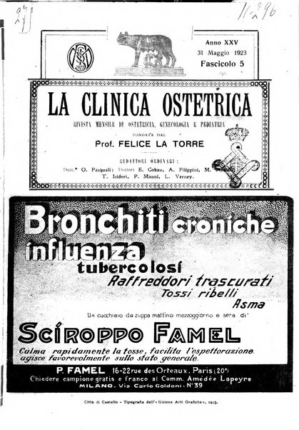 La clinica ostetrica rivista di ostetricia, ginecologia e pediatria. - A. 1, n. 1 (1899)-a. 40, n. 12 (dic. 1938)