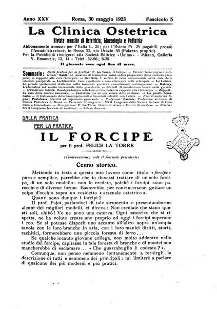 La clinica ostetrica rivista di ostetricia, ginecologia e pediatria. - A. 1, n. 1 (1899)-a. 40, n. 12 (dic. 1938)