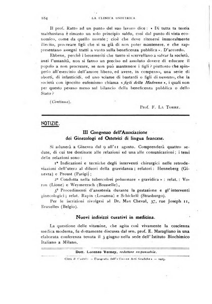 La clinica ostetrica rivista di ostetricia, ginecologia e pediatria. - A. 1, n. 1 (1899)-a. 40, n. 12 (dic. 1938)