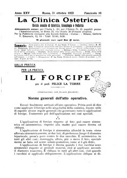 La clinica ostetrica rivista di ostetricia, ginecologia e pediatria. - A. 1, n. 1 (1899)-a. 40, n. 12 (dic. 1938)