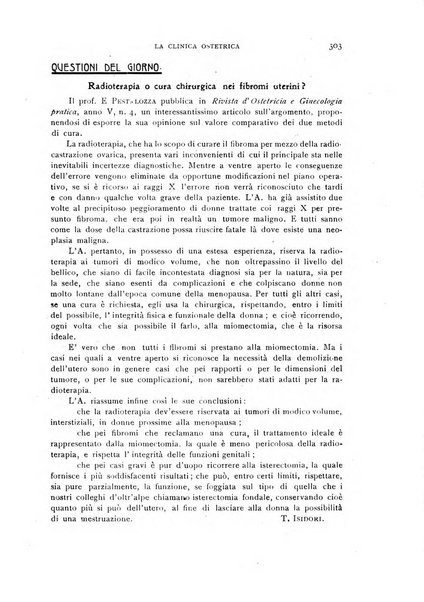 La clinica ostetrica rivista di ostetricia, ginecologia e pediatria. - A. 1, n. 1 (1899)-a. 40, n. 12 (dic. 1938)