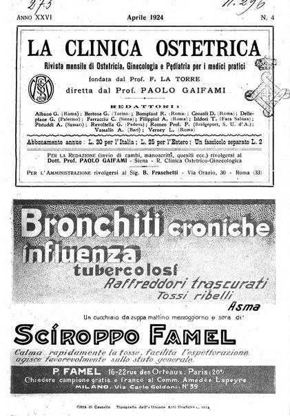 La clinica ostetrica rivista di ostetricia, ginecologia e pediatria. - A. 1, n. 1 (1899)-a. 40, n. 12 (dic. 1938)