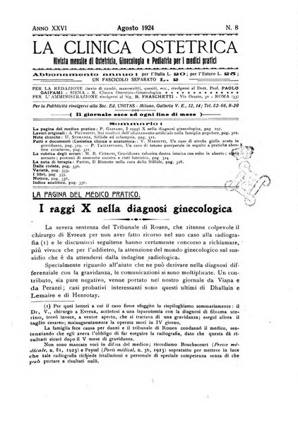 La clinica ostetrica rivista di ostetricia, ginecologia e pediatria. - A. 1, n. 1 (1899)-a. 40, n. 12 (dic. 1938)