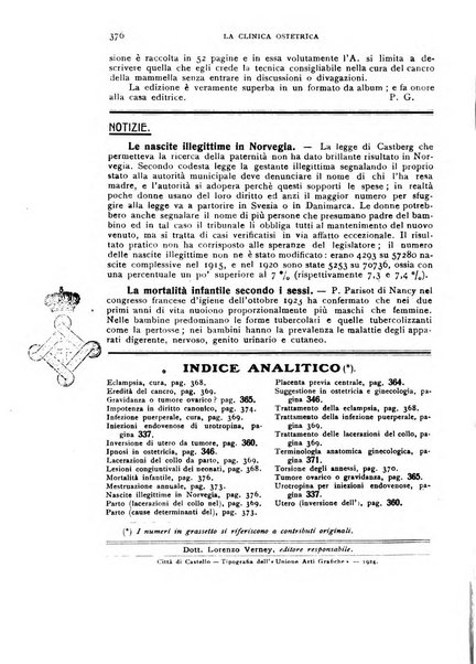 La clinica ostetrica rivista di ostetricia, ginecologia e pediatria. - A. 1, n. 1 (1899)-a. 40, n. 12 (dic. 1938)