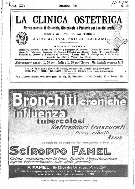 La clinica ostetrica rivista di ostetricia, ginecologia e pediatria. - A. 1, n. 1 (1899)-a. 40, n. 12 (dic. 1938)