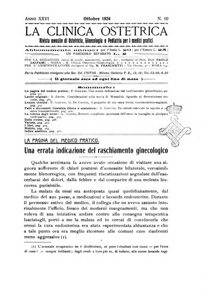 La clinica ostetrica rivista di ostetricia, ginecologia e pediatria. - A. 1, n. 1 (1899)-a. 40, n. 12 (dic. 1938)