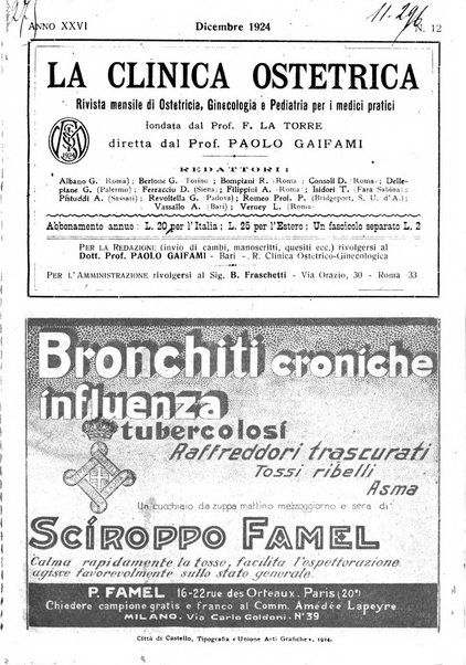 La clinica ostetrica rivista di ostetricia, ginecologia e pediatria. - A. 1, n. 1 (1899)-a. 40, n. 12 (dic. 1938)