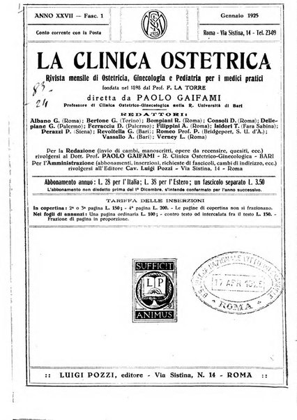 La clinica ostetrica rivista di ostetricia, ginecologia e pediatria. - A. 1, n. 1 (1899)-a. 40, n. 12 (dic. 1938)