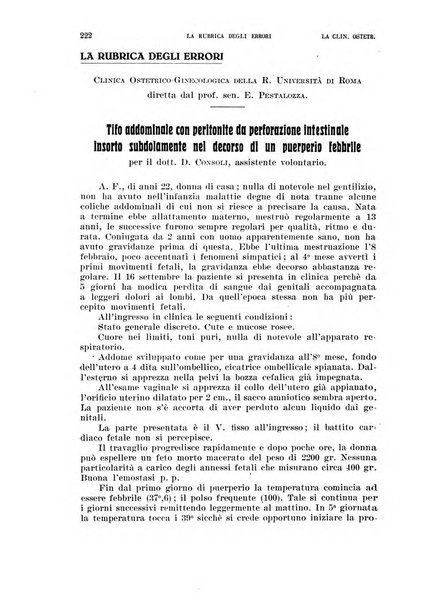 La clinica ostetrica rivista di ostetricia, ginecologia e pediatria. - A. 1, n. 1 (1899)-a. 40, n. 12 (dic. 1938)