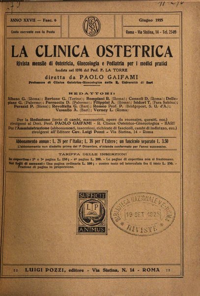 La clinica ostetrica rivista di ostetricia, ginecologia e pediatria. - A. 1, n. 1 (1899)-a. 40, n. 12 (dic. 1938)