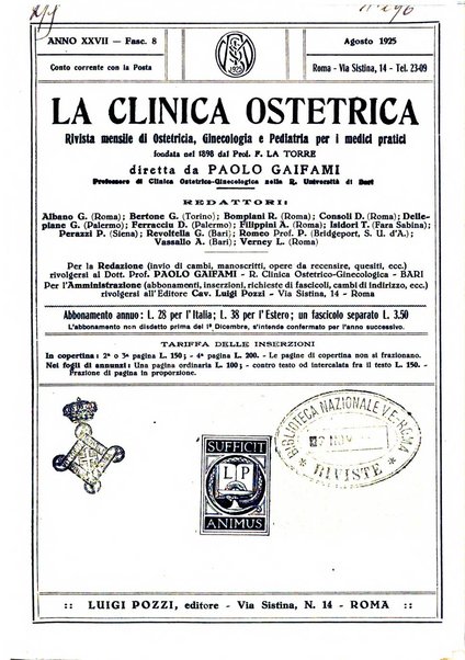 La clinica ostetrica rivista di ostetricia, ginecologia e pediatria. - A. 1, n. 1 (1899)-a. 40, n. 12 (dic. 1938)