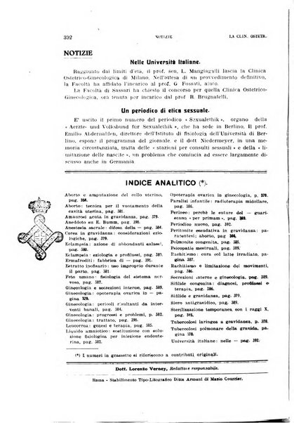 La clinica ostetrica rivista di ostetricia, ginecologia e pediatria. - A. 1, n. 1 (1899)-a. 40, n. 12 (dic. 1938)