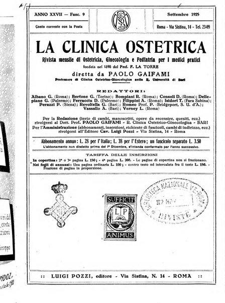 La clinica ostetrica rivista di ostetricia, ginecologia e pediatria. - A. 1, n. 1 (1899)-a. 40, n. 12 (dic. 1938)