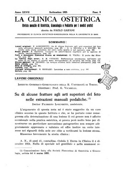 La clinica ostetrica rivista di ostetricia, ginecologia e pediatria. - A. 1, n. 1 (1899)-a. 40, n. 12 (dic. 1938)