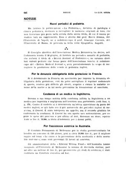 La clinica ostetrica rivista di ostetricia, ginecologia e pediatria. - A. 1, n. 1 (1899)-a. 40, n. 12 (dic. 1938)