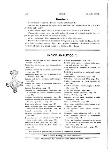 La clinica ostetrica rivista di ostetricia, ginecologia e pediatria. - A. 1, n. 1 (1899)-a. 40, n. 12 (dic. 1938)